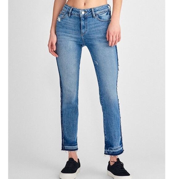 DL1961 Mara Ankle Everett Straight Leg Frayed Side Raw Hem Jeans Size 27 - Picture 1 of 8